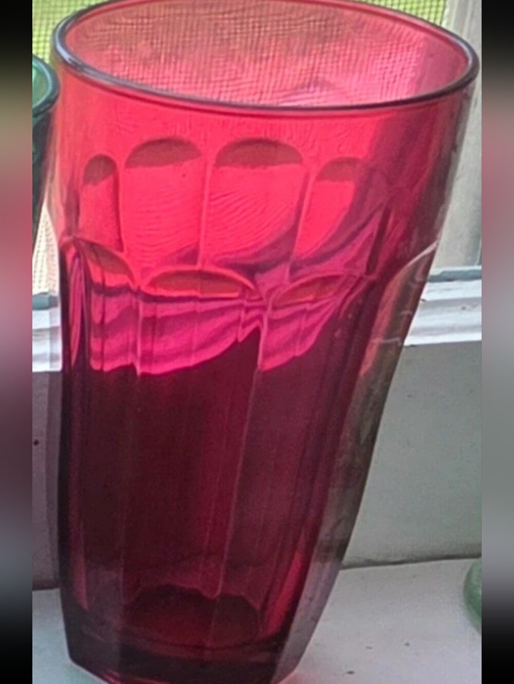 Vintage Pasabahce jeweltone Red/cranberry 10 panel drinking glass